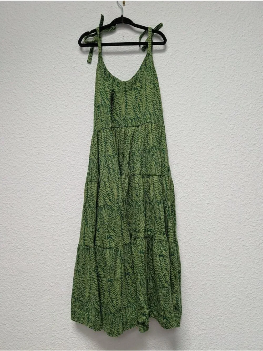 Kate Quinn Bamboo Emerald Green Fern Frond Tie Strap Prairie Dress 9/10Y